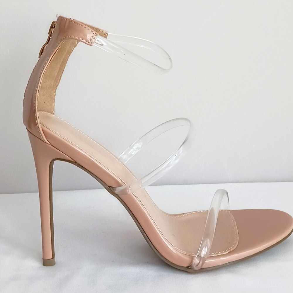 Stilletto Sandal Tan with Clear Straps | Sizes: 8.5W and 11W
